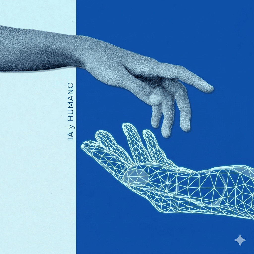 IA y Humano — manos digitales y humanas