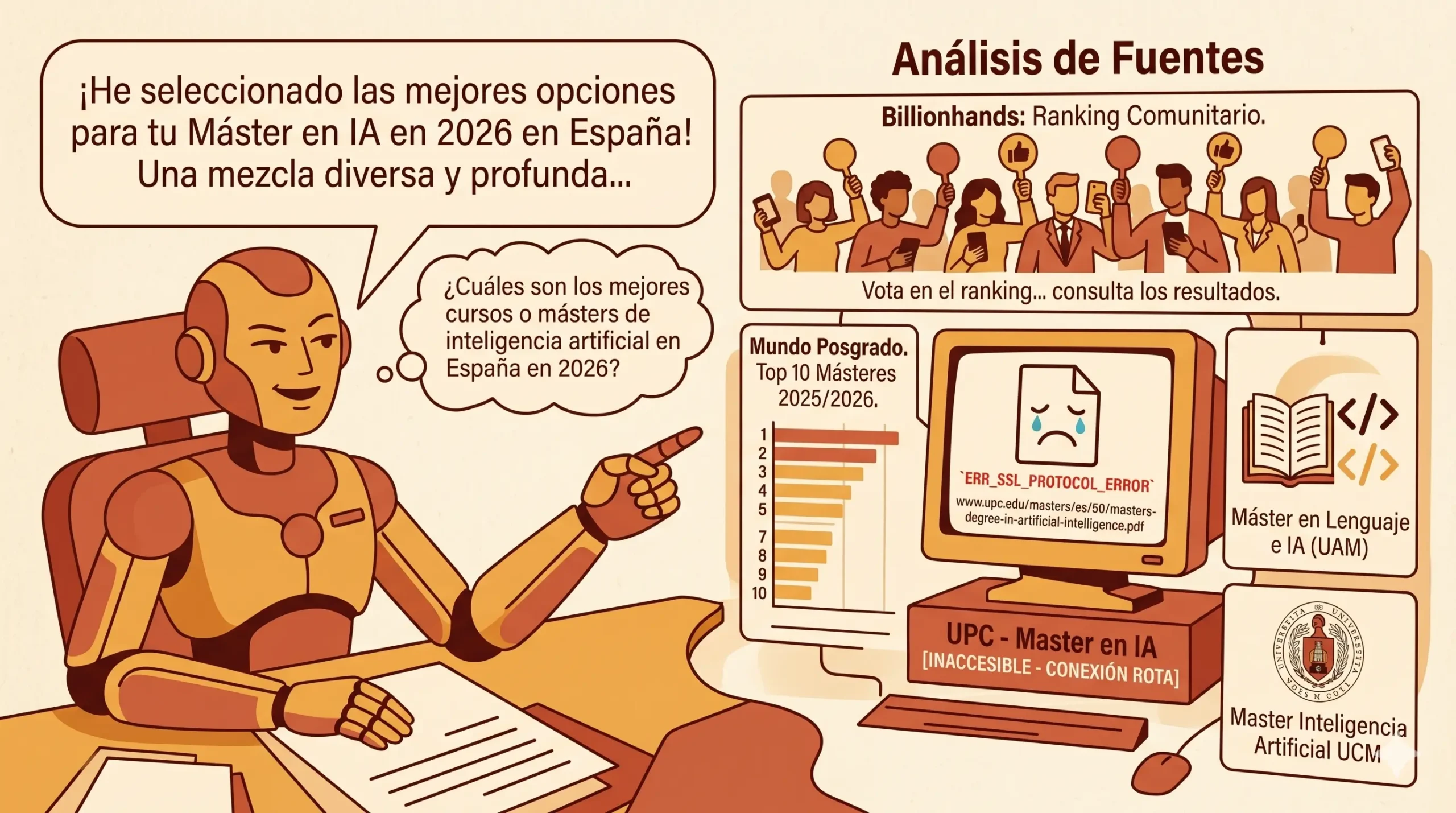 Másteres de inteligencia artificial en España: qué recomienda la IA y de dónde vienen sus fuentes